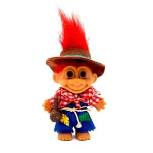 90s Russ Troll Doll 18343 Farmer Scarecrow Hat Pipe Red Hair Hillbilly Good Luck